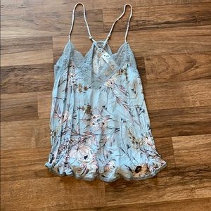 Dragonfly floral tank with lace detail